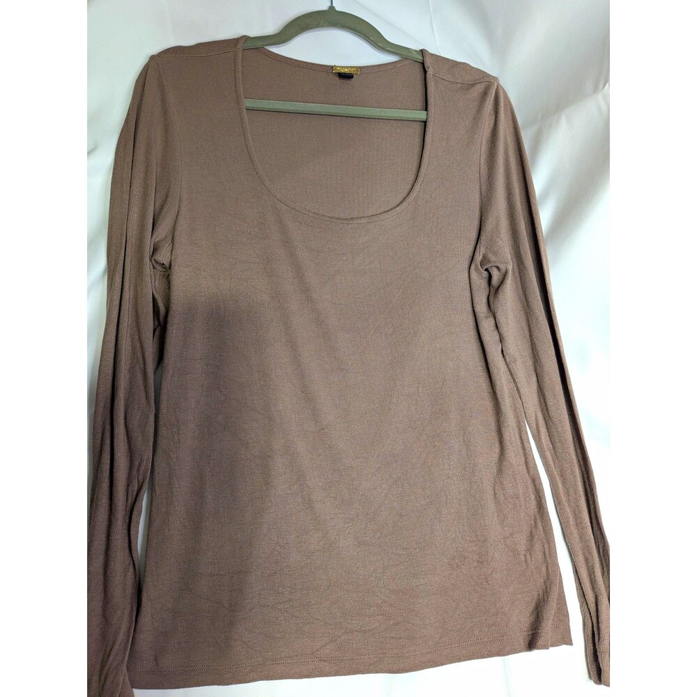 Magaschoni Brown Scoop Neck Long Sleeve Micromodal Stretch Knit T-Shirt L